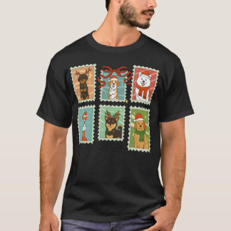Camiseta Sellos Divertidos de Perros Vintage de Navidad Per
