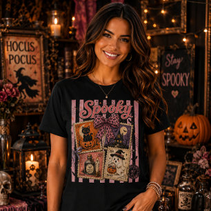 Camiseta Sellos Postales de Halloween Tiernos y Espeluznant