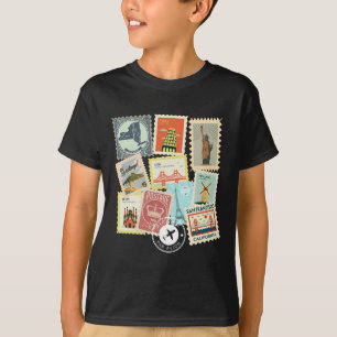 Camiseta Sellos Postales de Viaje Antiguos Vacaciones Filat