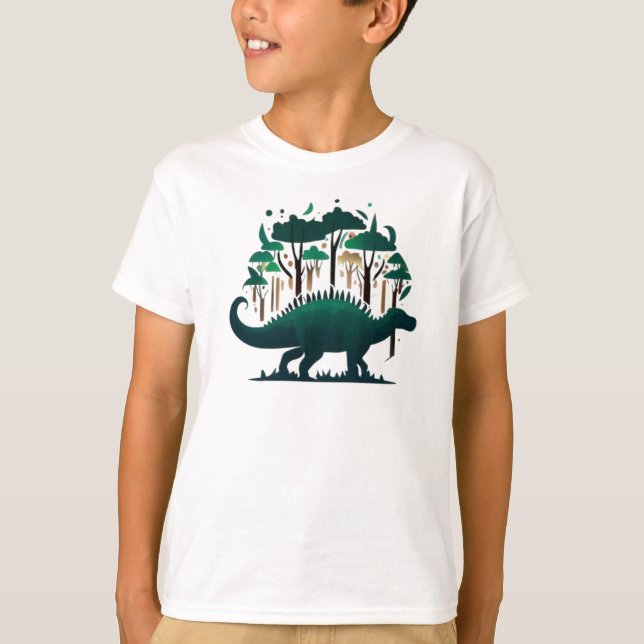 Camiseta Selva de Dinosaurio Verde Único (Anverso)