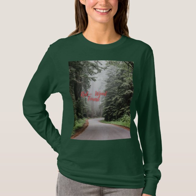 Camiseta Selva de Madera Roja La Manga Verde De Las Mujeres (Anverso)