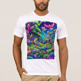 Camiseta Selva psicodélica - Animales vibrantes y aves en