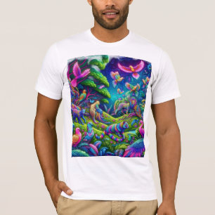 Camiseta Selva psicodélica - Animales vibrantes y aves en