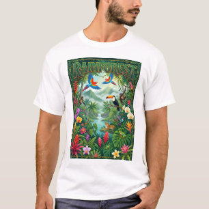 Camiseta selva tropical junglee fondo de cartel colorido