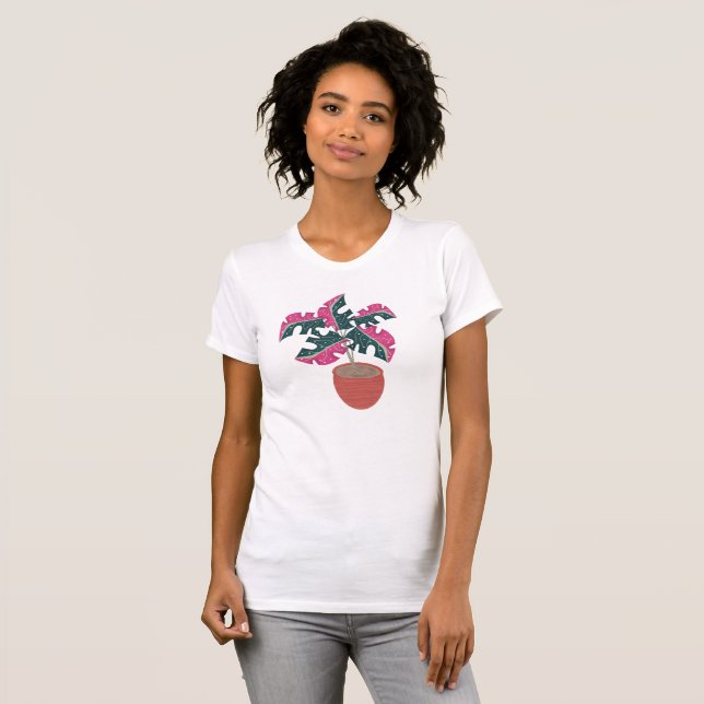 Camiseta Selva y hojas rosadas de la Monstera Tropical (Anverso completo)