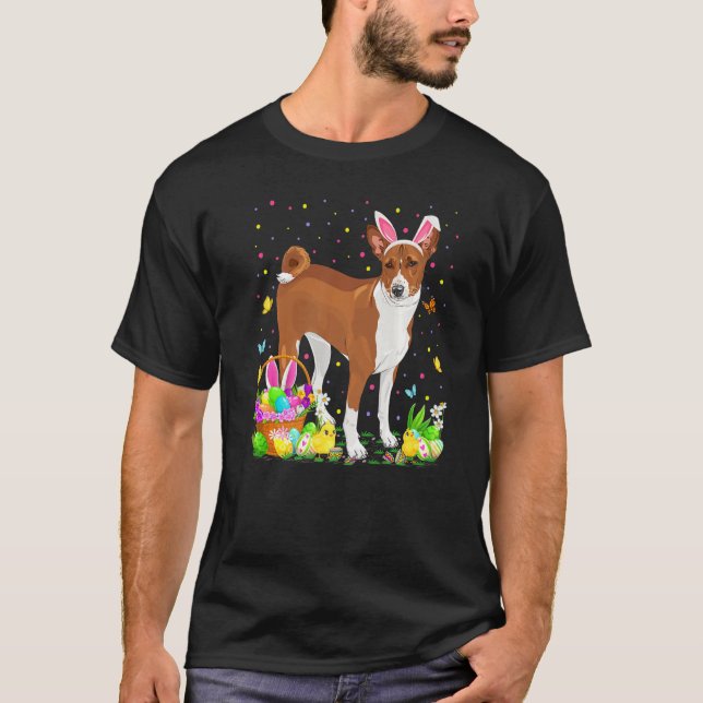 Camiseta Semana Santa Basenji Perro conejo Huevos Caza Bash (Anverso)