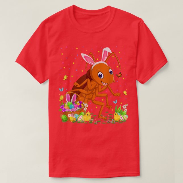 Camiseta Semana Santa Cockroach Bunny Egg Caza de cucaracha (Diseño del anverso)