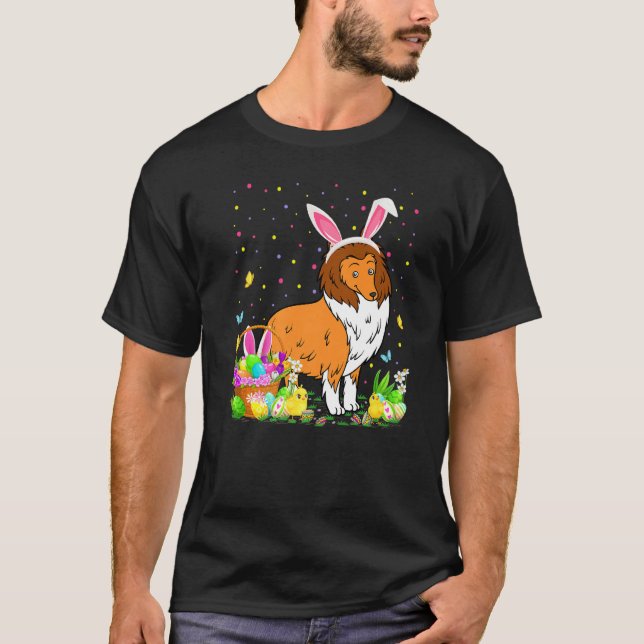 Camiseta Semana Santa Collie Dog Bunny Egg Hunting Collie E (Anverso)