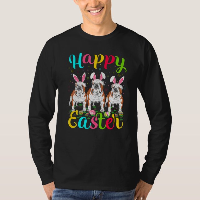 Camiseta Semana Santa Conejo Bulldog Inglés Feliz Pascua (Anverso)
