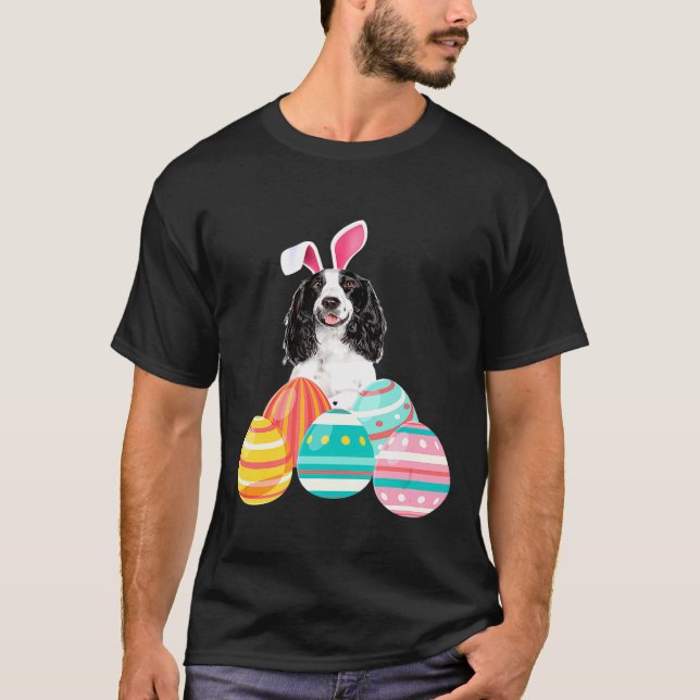 Camiseta Semana Santa Springer Spaniel Bunny Ears Eggys Gra (Anverso)