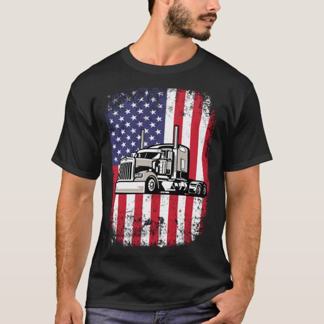 Camiseta Semi Truck Driver 18 Wheeler Trucker USA American (Anverso)
