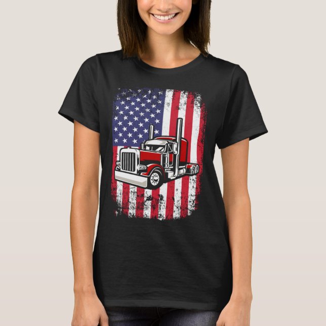 Camiseta Semi Truck Driver 18 Wheeler Trucker USA American  (Anverso)