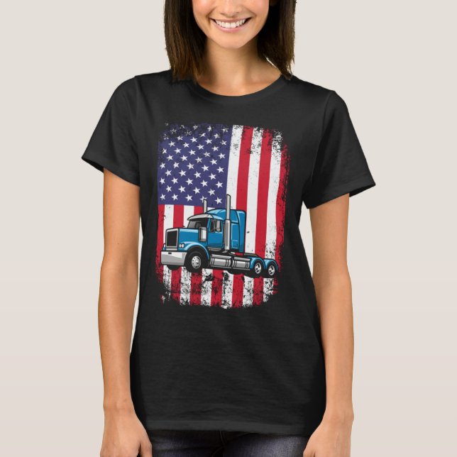 Camiseta Semi Truck Driver 18 Wheeler Trucker USA American (Anverso)
