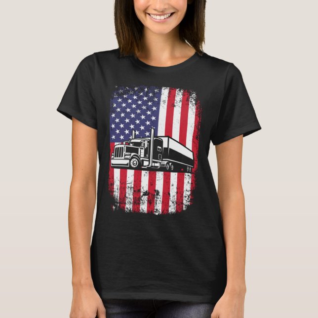 Camiseta Semi Truck Driver 18 Wheeler Trucker USA American  (Anverso)