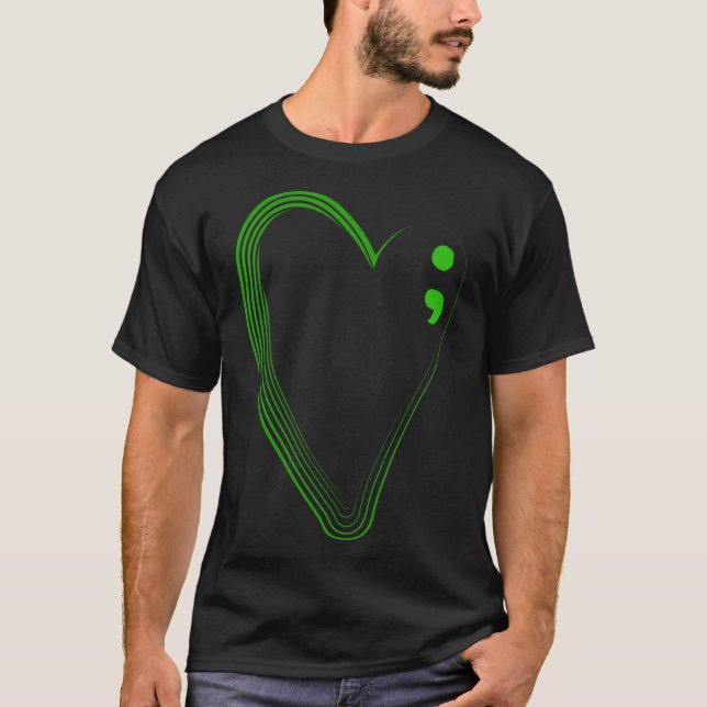 Camiseta Semicolón del corazón verde Concienciación sobre l (Anverso)