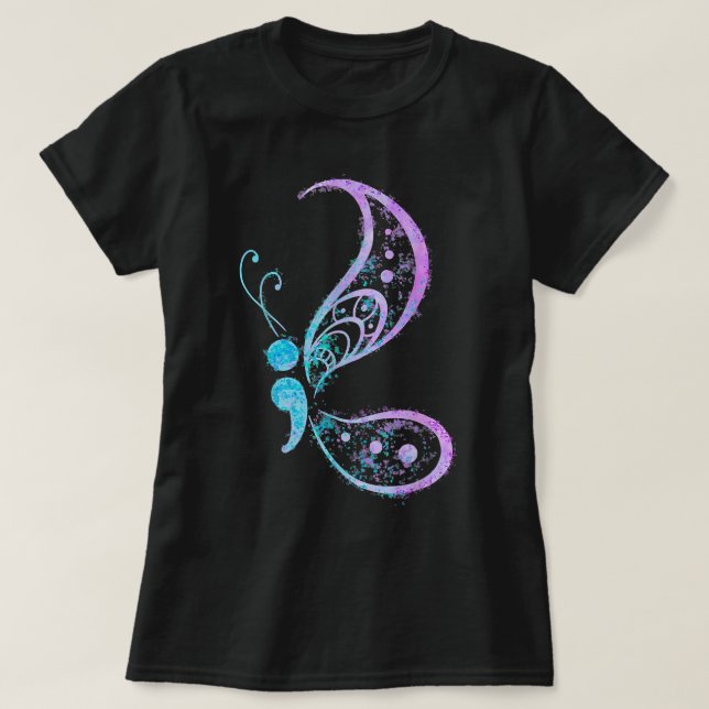Camiseta Semicolon Mariposa Suicidio de Salud Mental Awaren (Diseño del anverso)