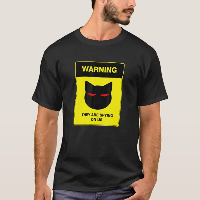 Camiseta Señal de advertencia de gato espía (Anverso)