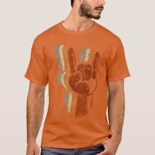 Camiseta Señal de cuernos de diablo tenedor de metal retro 