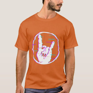 Camiseta Señal de Glitch de los Cuernos Signo Mano Rock y M