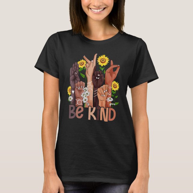 Camiseta Señal de Lenguaje de Manos para Ser Amable Contra  (Anverso)
