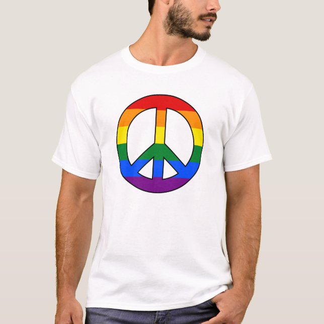 Camiseta Señal de paz de la bandera LGBT T T-Shirt (Anverso)