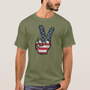 Camiseta Señal de paz de la mano de la bandera estadouniden