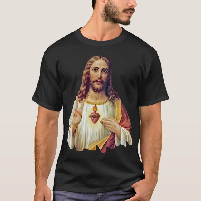 Camiseta Señal de paz del corazón sagrado de Jesús retrato  (Anverso)