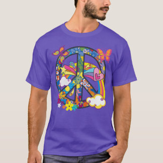 Camiseta Señal de Paz Hippie Groovy Colorido Flores de los 
