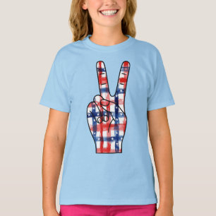 Camiseta Señal de paz patriótica mano abstracta patrón de b