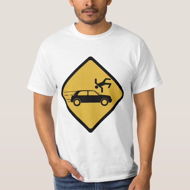 Camiseta Señal de peligro portuguesa - guárdese de coches (Anverso)
