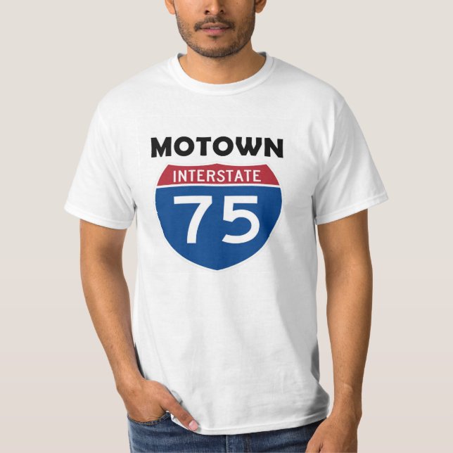 Camiseta Señal de tráfico Detroit Michigan de Motown I-75 (Anverso)