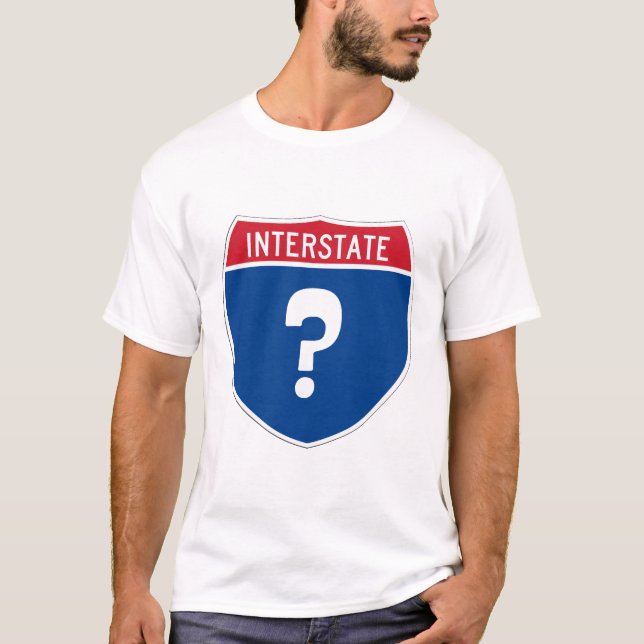 Camiseta Señal interestatal con un signo de interrogación.  (Anverso)