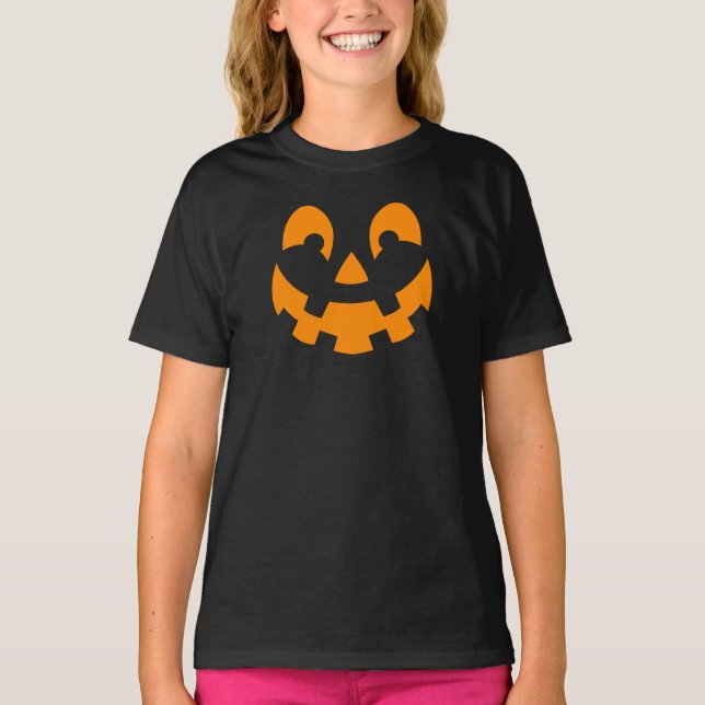 Camiseta Sencilla Calabaza Naranja Cara Silhouette Hallowee (Anverso)