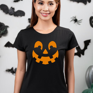 Camiseta Sencilla Calabaza Naranja Cara Silhouette Hallowee