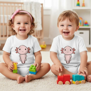 Camiseta Sencilla de Bebé Ajolote Rosa Kawaii