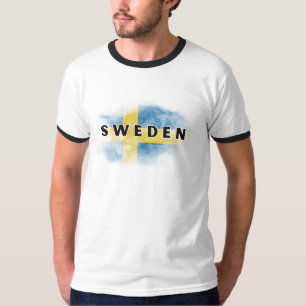 Camiseta Sencilla marca sueca moderna Bandera sueca recuerd