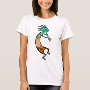 Camiseta Sencillo dibujo de Kokopelli en Naranja y azul