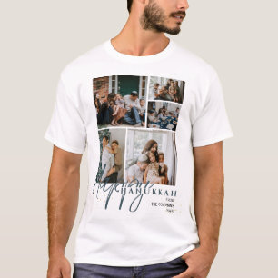 Camiseta Sencillo Elegante Azul Feliz Hanukkah fotocolage