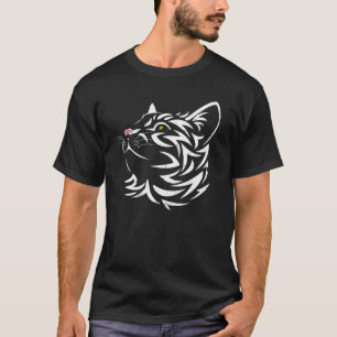 Camiseta Sencillo Gato Cuerdo Con Nariz Rosa Cuidadosa