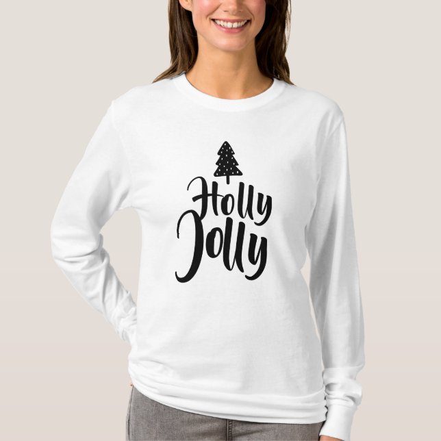 Camiseta Sencillo y moderno Holly Jolly Feliz Navidad Año N (Anverso)