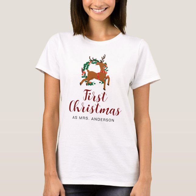 Camiseta Sencillos Navidades florales elegantes Wreath Nomb (Anverso)
