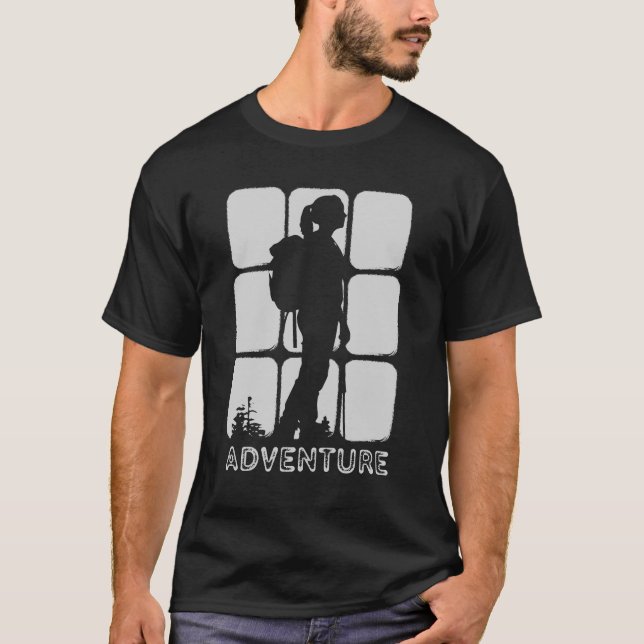 Camiseta Senderismo de Aventura Explorando Silueta (Anverso)