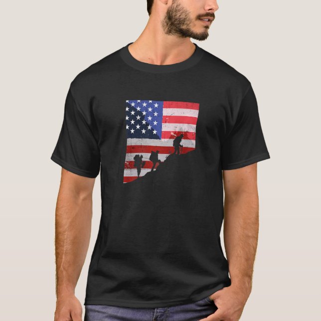 Camiseta Senderismo Estadounidense Bandera Montaña Trekking (Anverso)