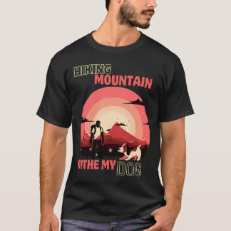 Camiseta Senderismo-Montaña-Con-Mi-Perro-Retro-Puesta-Sol-A