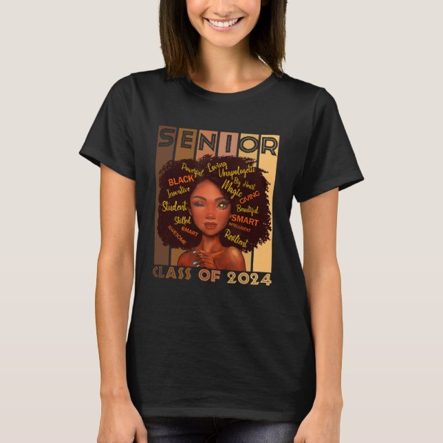 Camiseta Senior 2024 Class Black Smart Afro Melanin African (Anverso)