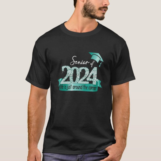 Camiseta Senior 2024 Motivational Quote Turquoise Black Par (Anverso)