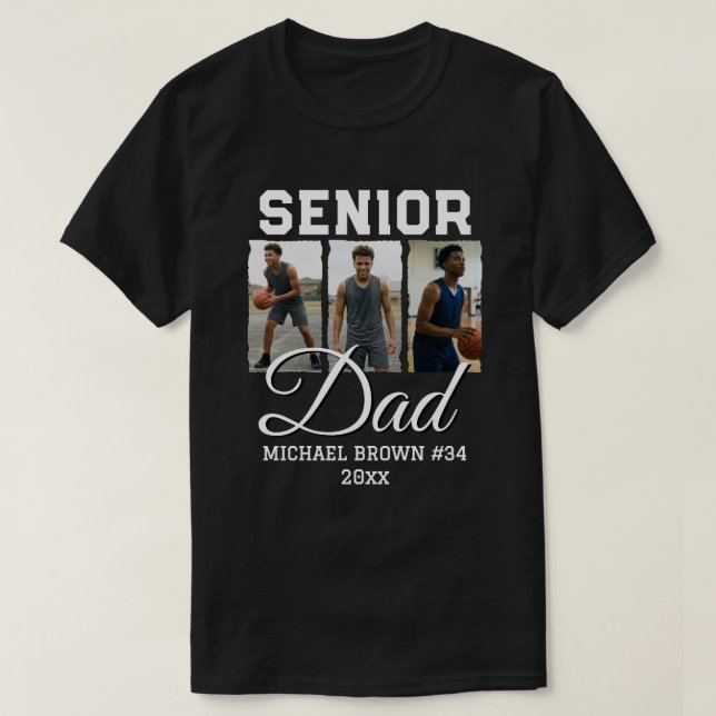 Camiseta Senior Dad Basketball Photo Collage Custom Name (Diseño del anverso)