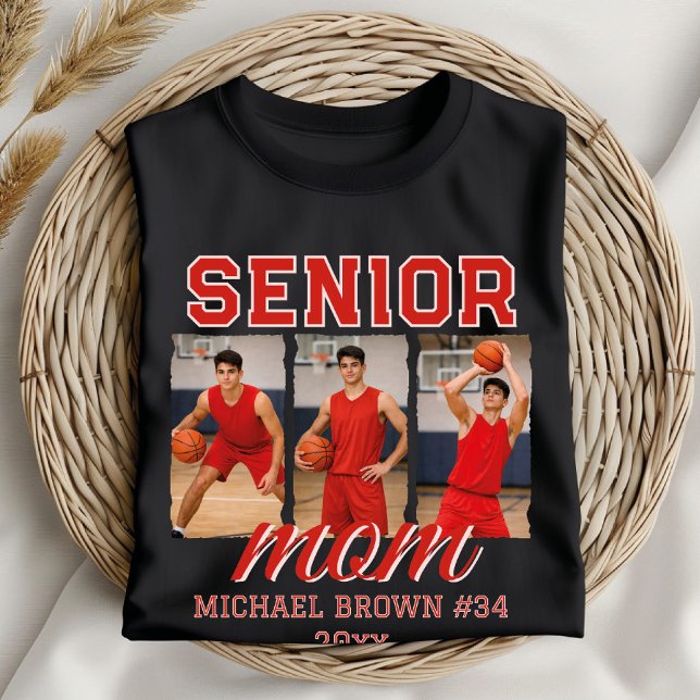 Camiseta Senior Mom Basketball Photo Collage Custom Name (Subido por el creador)