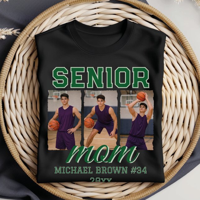 Camiseta Senior Mom Basketball Photo Collage Custom Name (Subido por el creador)