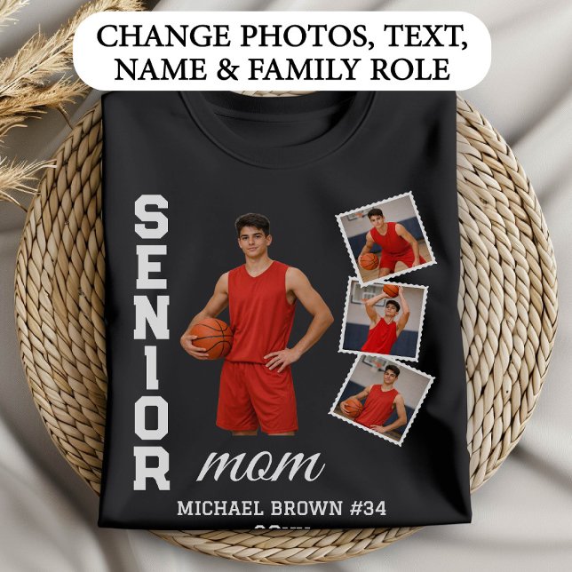 Camiseta Senior Mom Basketball Photo Collage Custom Name (Subido por el creador)